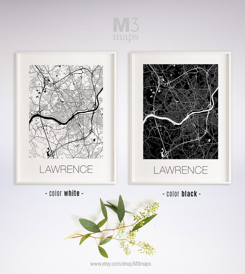 Lawrence print Lawrence wall art Lawrence MA map Lawrence poster Lawrence Massachusetts Lawrence map Black and White Map