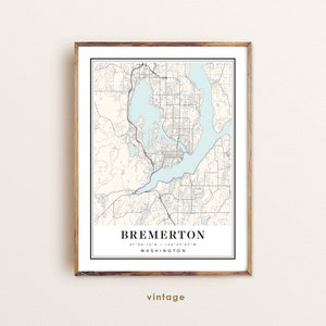 Bremerton Washington-kaart, Bremerton WA-kaart, stadskaart Bremerton, Bremerton-afdruk, Bremerton-poster, Bremerton-kunst, Bremerton-kaart