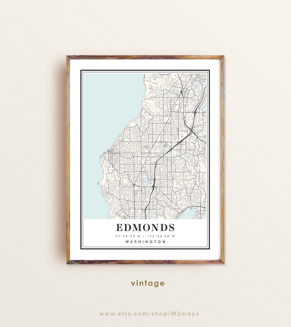 Edmonds Washington Map Edmonds WA Map Edmonds City Map  Etsy