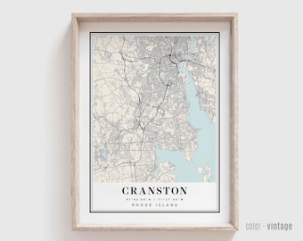 Cranston RI-kaartafdruk - Cranston Rhode Island City-poster - gepersonaliseerde moderne en hedendaagse kunst