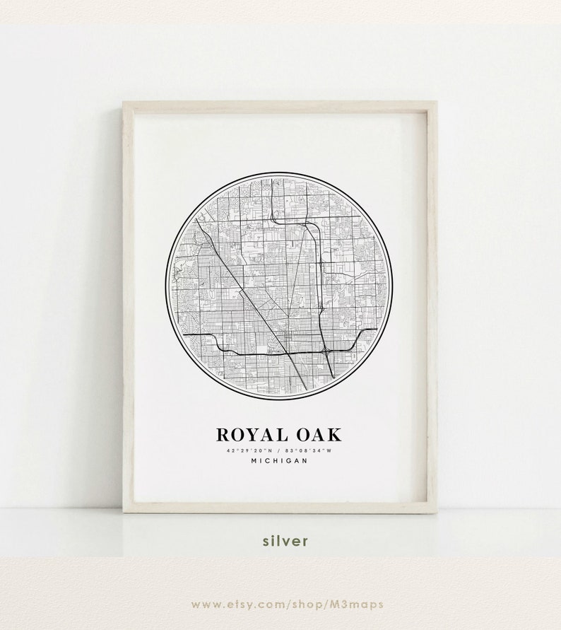 Royal Oak Map Michigan Royal Oak MI Map Royal Oak Print Etsy Israel