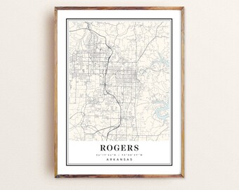 Rogers Arkansas Map Art Print: Cityscape Poster