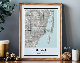 Miami FL Florida Karte Wand Kunst Stadt Plakat Dekor