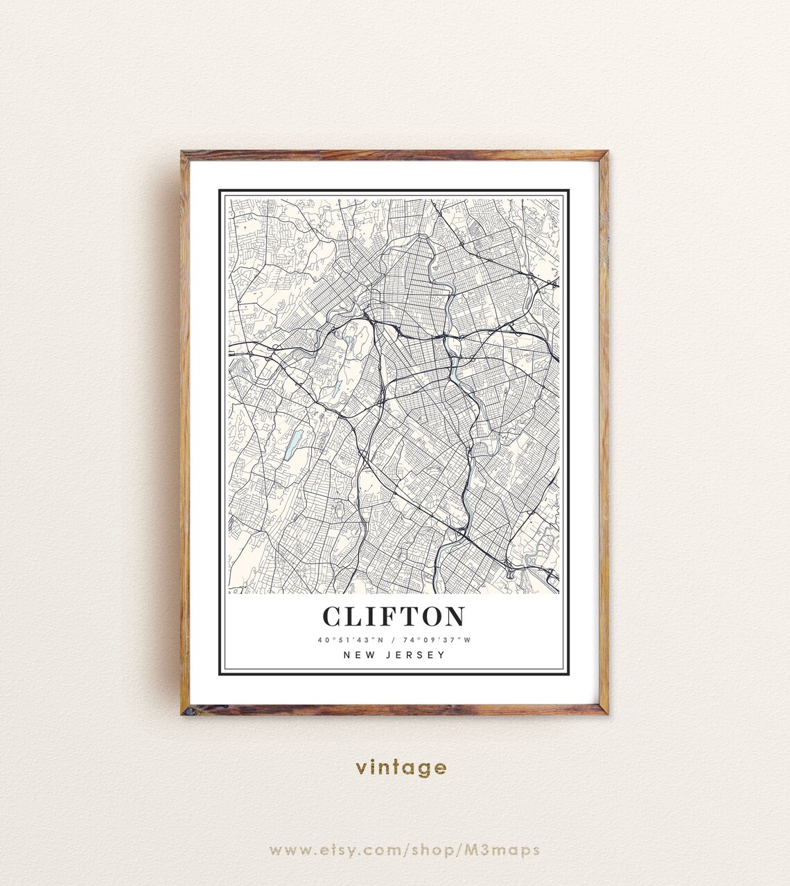Clifton New Jersey Map Clifton NJ Map Clifton City Map Etsy