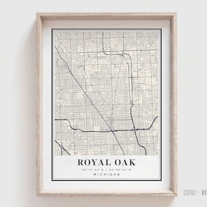 Royal Oak MI Map Print - Royal Oak Michigan City Poster - Personalized Modern and Contemporary Art