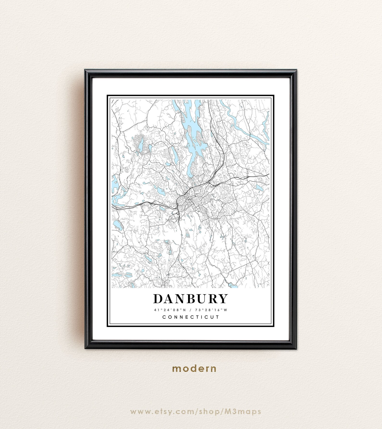 Danbury Connecticut Map Danbury CT Map Danbury City Map - Etsy