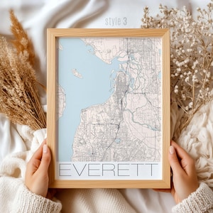 Everett Washington kaart muurkunst | Aangepast stadscadeau voor woondecoratie en kantoor | Unieke print in het noordwesten van de staat Washington