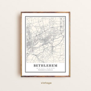 Kaart Bethlehem Pennsylvania, kaart Bethlehem PA, stadskaart Bethlehem, Bethlehem print, Bethlehem poster, Bethlehem kunst, Bethlehem aangepaste kaart