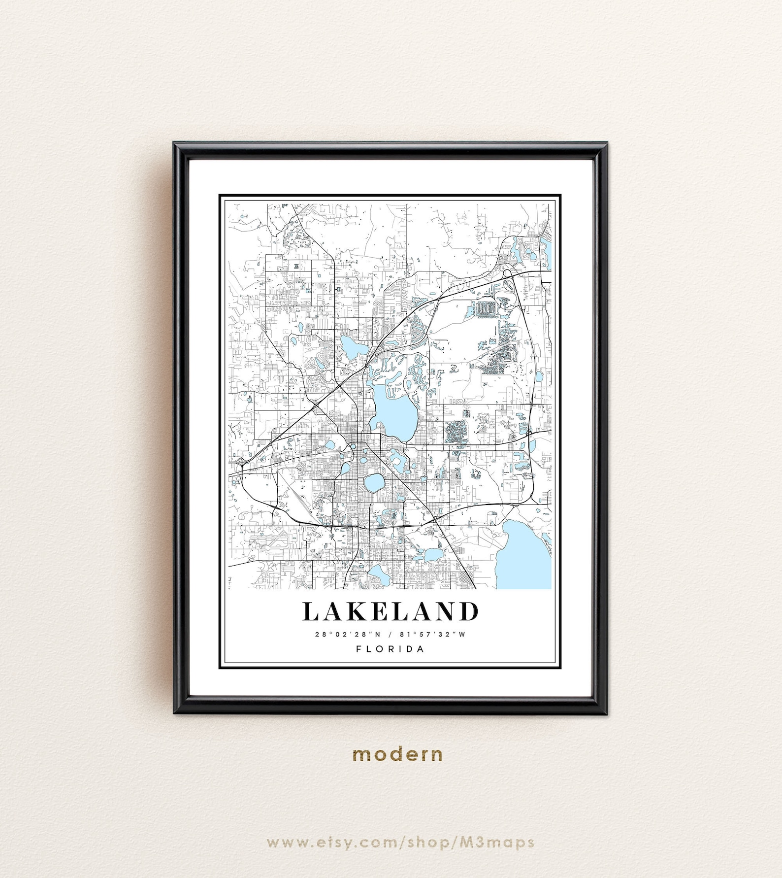 Lakeland Florida Map Lakeland FL Map Lakeland City Map Etsy