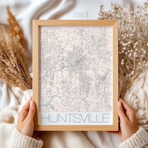 Cadeau carte de Huntsville Alabama | Impression d'art personnalisée de la ville | Souvenir de voyage et décoration d'intérieur uniques pour les amateurs de l'Alabama