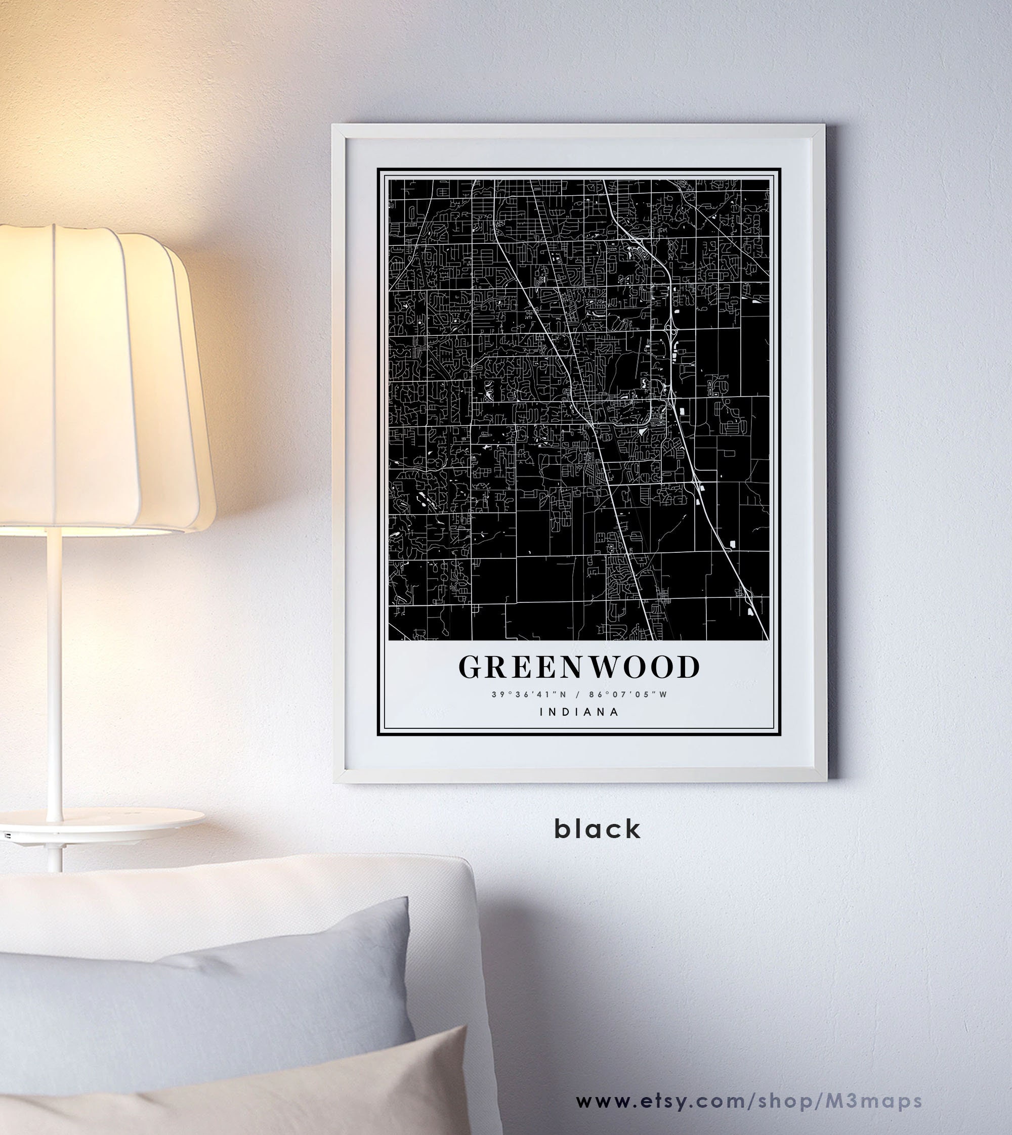 Greenwood Indiana Map Greenwood IN Map Greenwood City Map Etsy