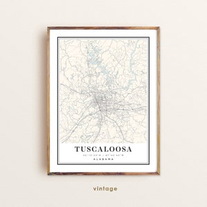 Carte de Tuscaloosa en Alabama, carte de Tuscaloosa AL, plan de la ville de Tuscaloosa, impression de Tuscaloosa, affiche de Tuscaloosa, art de Tuscaloosa, carte personnalisée de Tuscaloosa