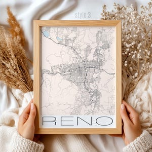 Cadeau kaart Reno Nevada: stadsprint in vintagestijl, unieke muurkunst voor thuis- en kantoordecoratie