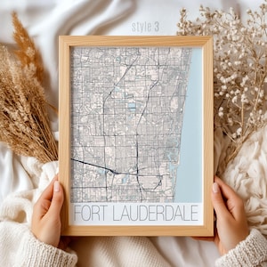 Carte de Fort Lauderdale, Floride, cadeau | Art mural ville unique, décoration d'intérieur côtière, souvenir de voyage, poster imprimable ou imprimé de style nautique