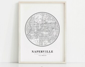 Naperville map Illinois, Naperville IL map, Naperville print, Naperville poster, Naperville art, Custom Anniversary Birthday Gift