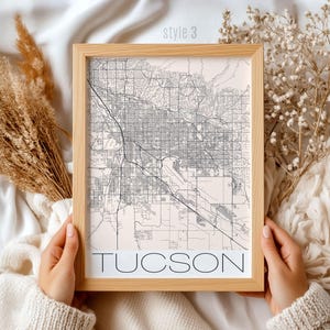 Cadeau carte de Tucson en Arizona - art mural ville personnalisé, décoration d'intérieur unique du sud-ouest des États-Unis, souvenir de voyage, idées cadeaux d'anniversaire et de mariage
