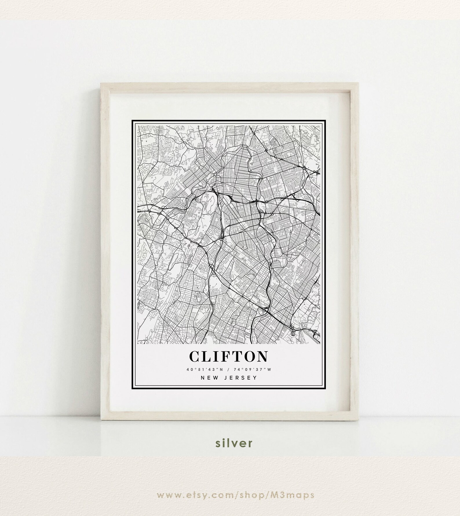 Clifton New Jersey Map Clifton NJ Map Clifton City Map Etsy