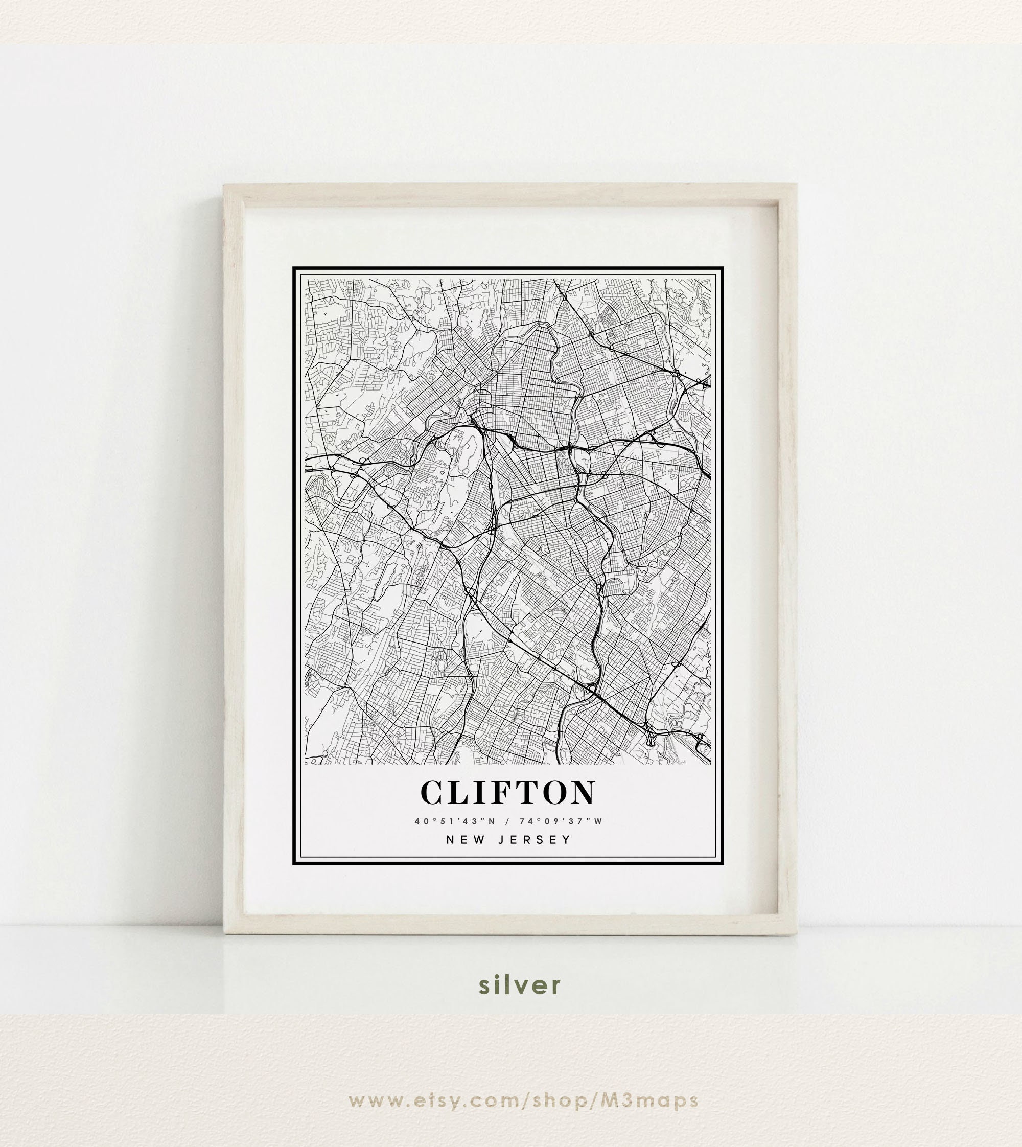 Clifton New Jersey Map Clifton NJ Map Clifton City Map - Etsy