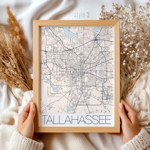 Cadeau kaart Tallahassee Florida | Vintage stad kunst aan de muur | Uniek woondecor voor liefhebbers van Florida | Reis- en souvenirposter