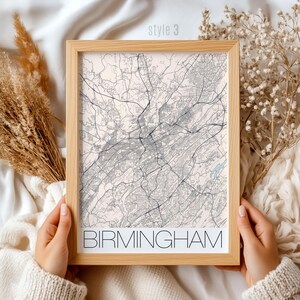 Cadeau carte de Birmingham en Alabama : oeuvre d'art murale personnalisée, décoration d'intérieur unique, cadeau idéal pour un souvenir et un anniversaire