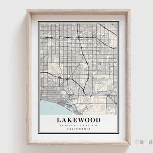 Lakewood CA Karte Druck - Lakewood California Stadt Poster - Personalisierte moderne und zeitgenössische Kunst