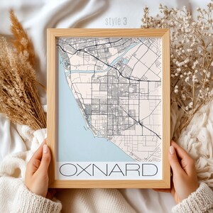 Cadeau carte d'Oxnard en Californie : art mural vintage de la ville, décoration d'intérieur côtière unique, souvenir de voyage parfait ou cadeau pour les amoureux de la plage