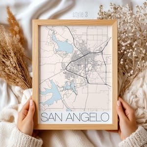 San Angelo Texas Map Print - Unique San Angelo City Wall Art Gift for Travelers & Home Decor