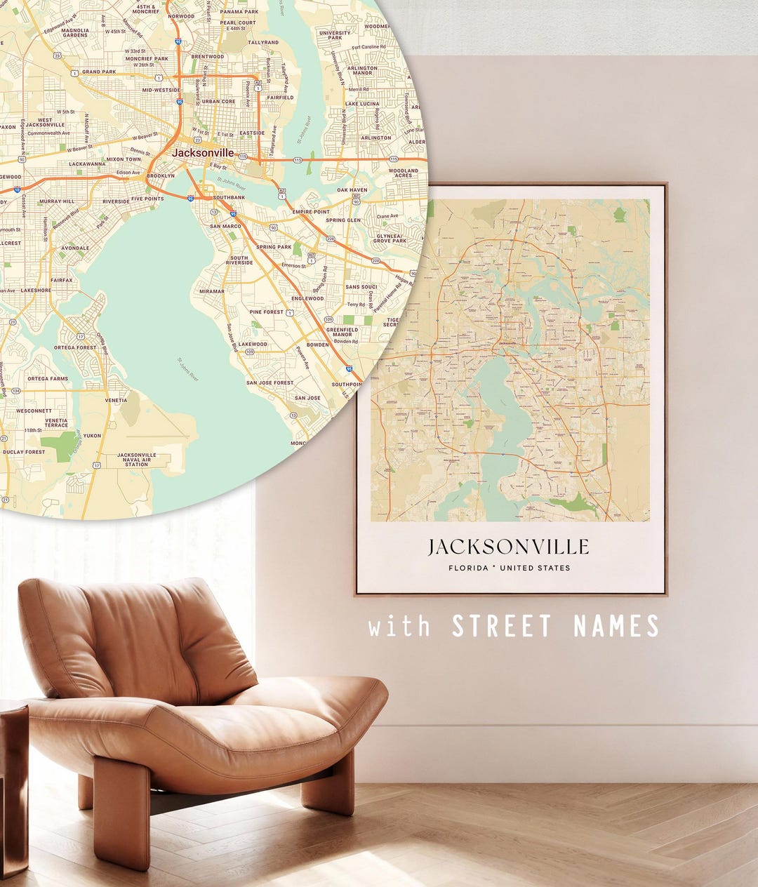Jacksonville FL Map Art Print – Detailed City Poster With Street Names ...