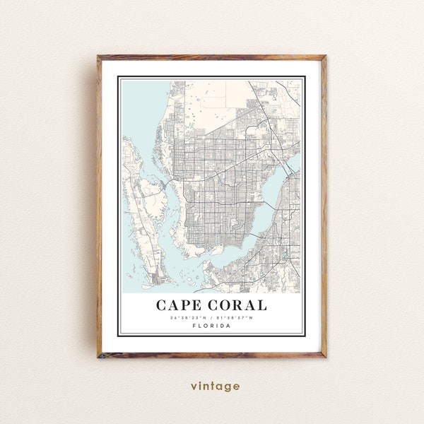 Cape Coral Florida map, Cape Coral FL map, Cape Coral city map, Cape Coral print, Cape Coral poster, Cape Coral art, Cape Coral custom map