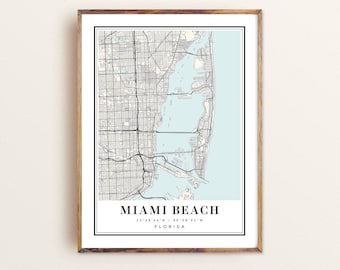 Miami Beach Map Art Print: Archival Quality, Custom Text Available