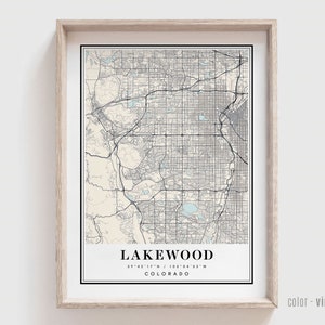 Lakewood CO-kaartafdruk - poster Lakewood Colorado City - gepersonaliseerde moderne en hedendaagse kunst