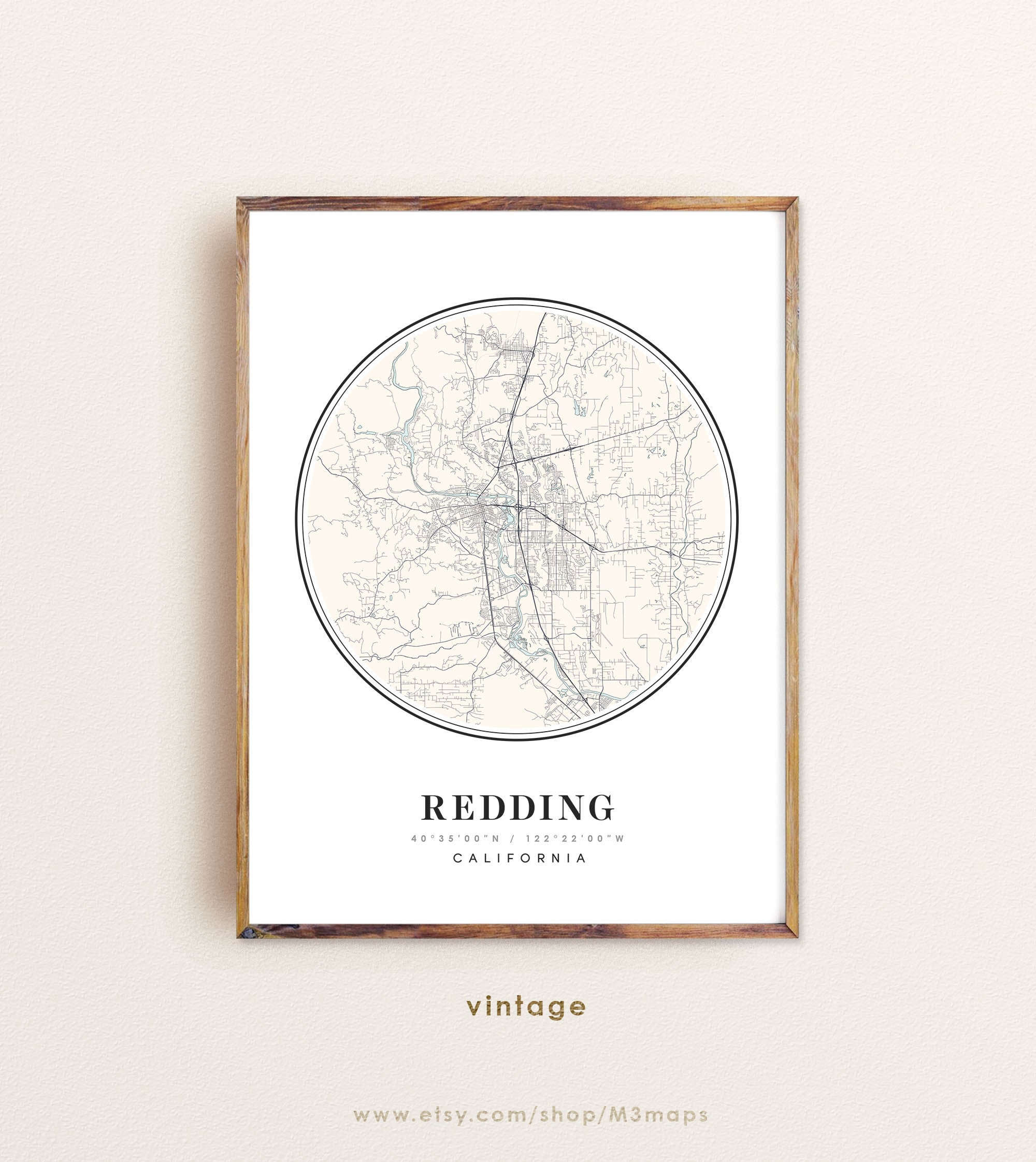 Redding Map California Redding CA Map Redding Print Redding - Etsy
