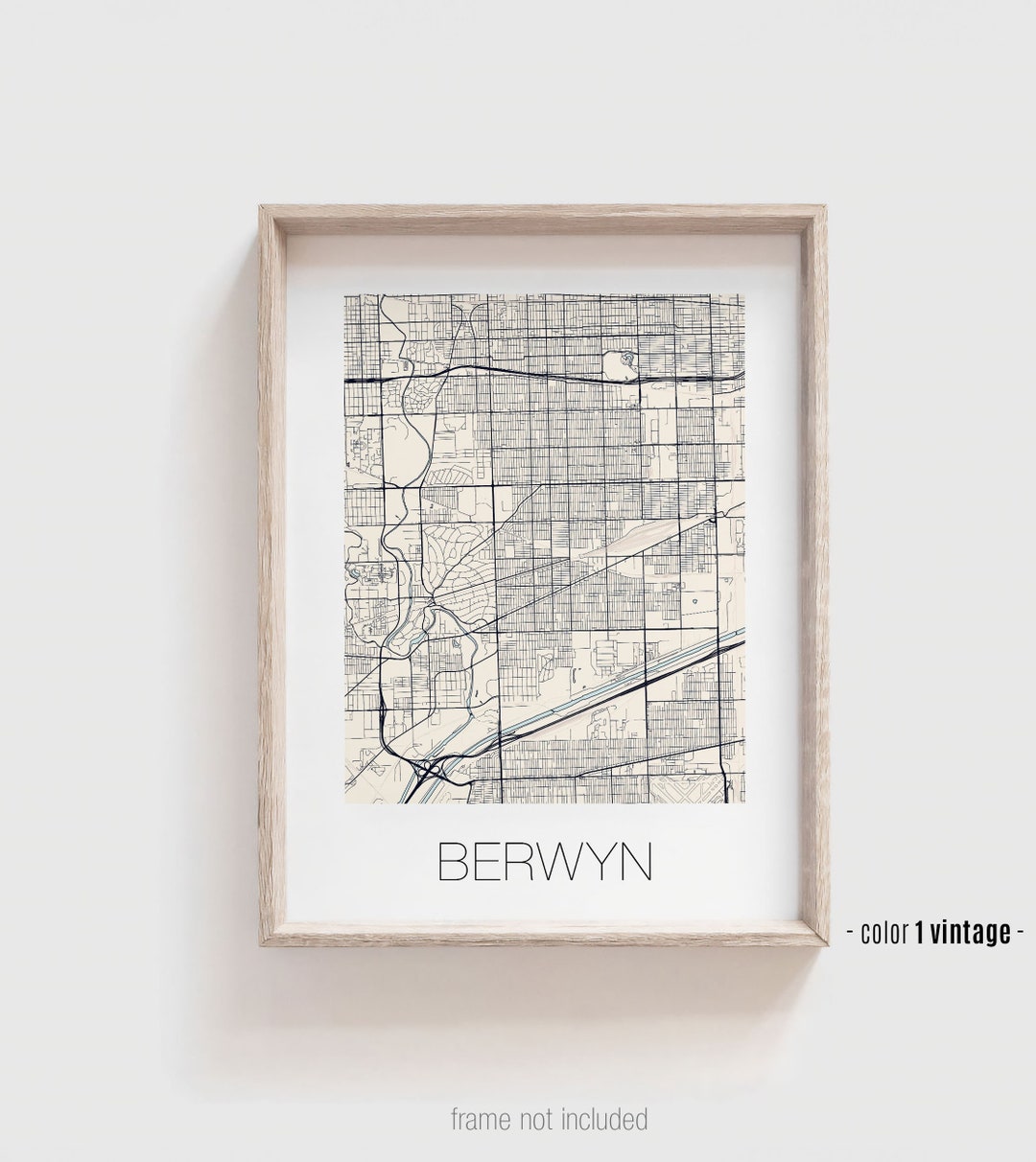 BERWYN IL City Map Poster, Berwyn Illinois Street Map Print