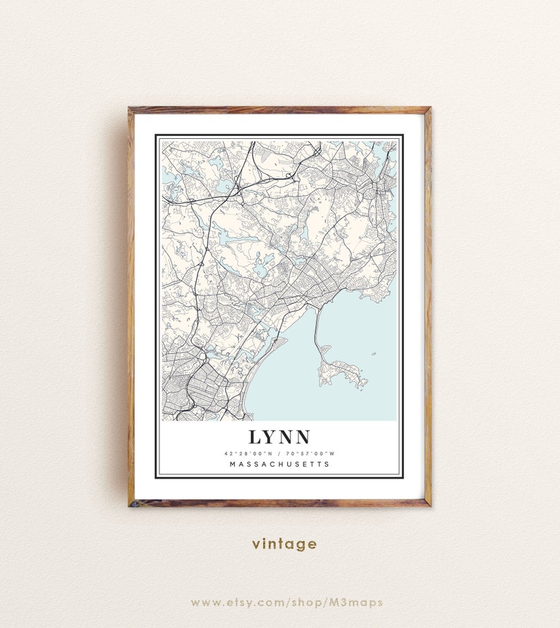 Lynn Massachusetts map, Lynn MA map, Lynn city map, Lynn print, Lynn poster, Lynn art, Lynn map, Custom city map image 1