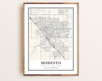 Modesto California Map Print: City Art Poster