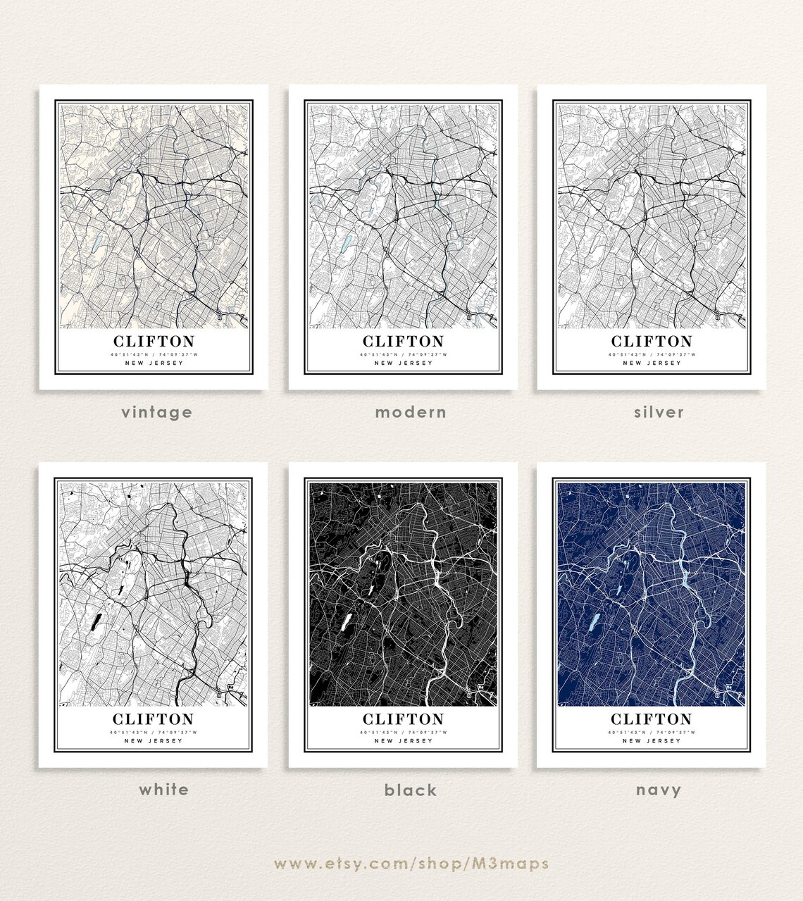 Clifton New Jersey Map Clifton NJ Map Clifton City Map Etsy