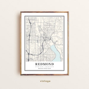 Redmond Washington-kaart, Redmond WA-kaart, stadskaart Redmond, Redmond-afdruk, Redmond-poster, Redmond-kunst, Redmond-kaart