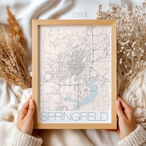 Mappa di Springfield, Illinois, regalo / Stampa artistica della città d'epoca / Decorazione murale unica per casa e ufficio / Souvenir dello Stato / Ricordo di viaggio