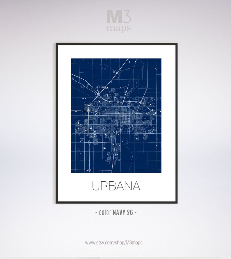 Urbana Illinois Urbana IL Map Urbana Map Urbana Print Etsy