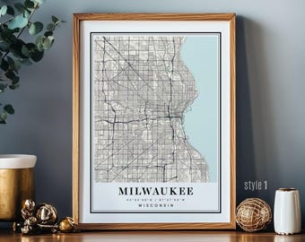 Milwaukee WI Wisconsin Map wall art city poster print decor