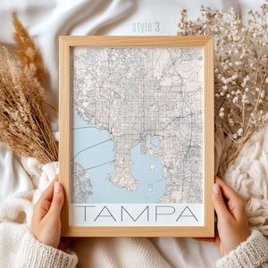 Cadeau kaart Tampa Florida: vintage stadskunstdruk, muurdecoratie Tampa Bay, uniek reissouvenir, decoratie thuiskantoor