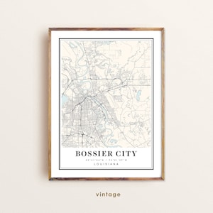 Bossier City Louisiana map, Bossier City LA map, Bossier City city map, Bossier City print, Bossier City poster, Bossier City art map