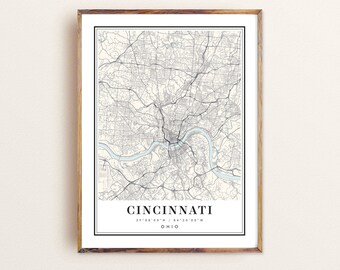 Cincinnati Ohio Map Art Print: Cityscape Poster