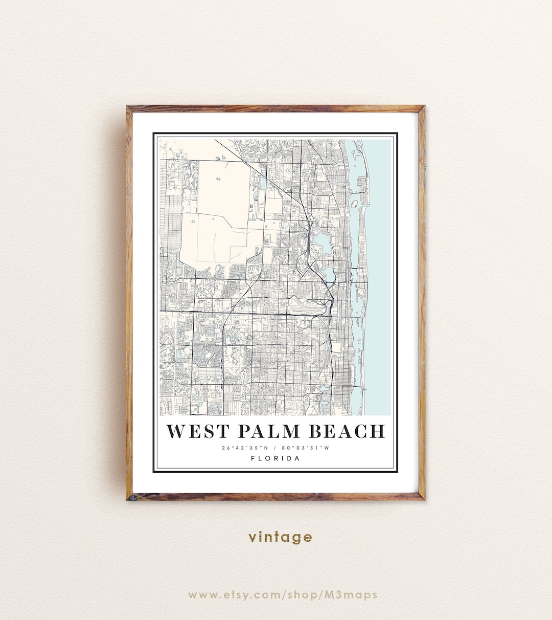 West Palm Beach Map Art Print: Florida City Map Poster - Etsy
