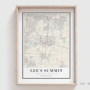 Lee's Gipfel MO Karte Druck - Lee's Gipfel Missouri Stadt Poster - Personalisierte moderne und zeitgenössische Kunst
