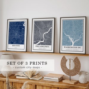CUSTOM MAP PRINTS set of 3 - Any Location - City Print - Any City - Map Print - City print - Map Print Gift - Custom Map - Home Decor