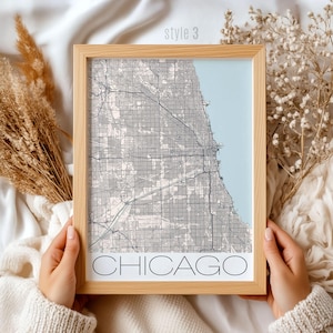Art mural carte de Chicago, impression détaillée de carte des rues de la ville, décoration d'intérieur moderne, cadeau parfait pour les amateurs de Chicago, affiche de navigation urbaine