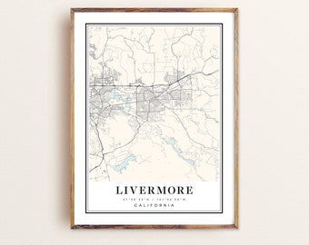 Livermore California Map Art Print: Cityscape Poster