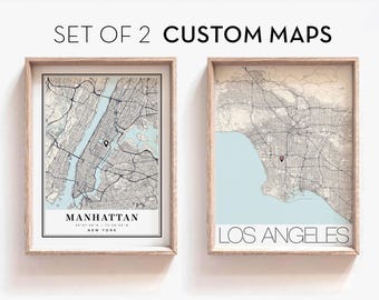 Custom City Map Prints (Set of 2): Personalized Location Wall Art