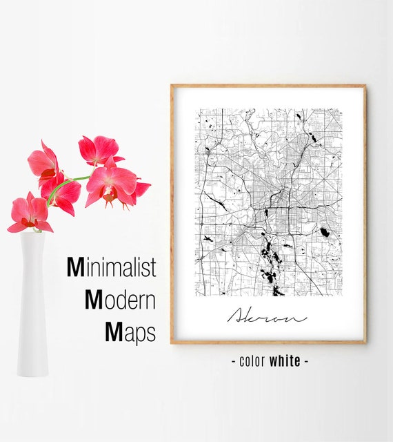 Akron Minimalist Akron Map Akron Map Print Akron City Map Etsy